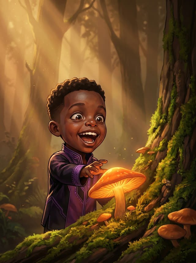 Heru reaching for a mushroom