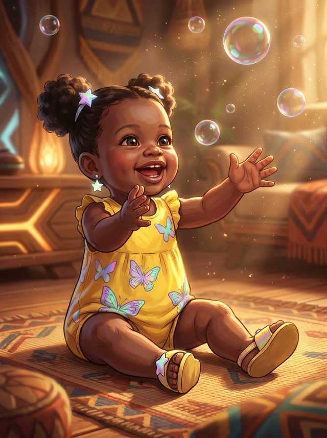 Luna reaching for bubbles